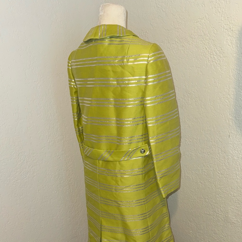 VINTAGE Saks Fifth Avenue Lime Green Striped Silk Coat - Picture 3 of 11